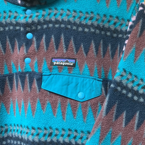 RARE EXC Patagonia Laughing Waters Elwha Blue Synchilla Snap T Fleece Women’s M - Picture 3 of 17